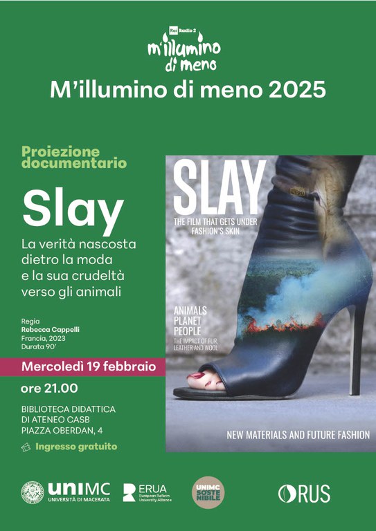 M'ILLUMINO DI MENO. Proiezione documentario "Slay. La verità nascosta dietro la moda e la sua crudeltà verso gli animali"