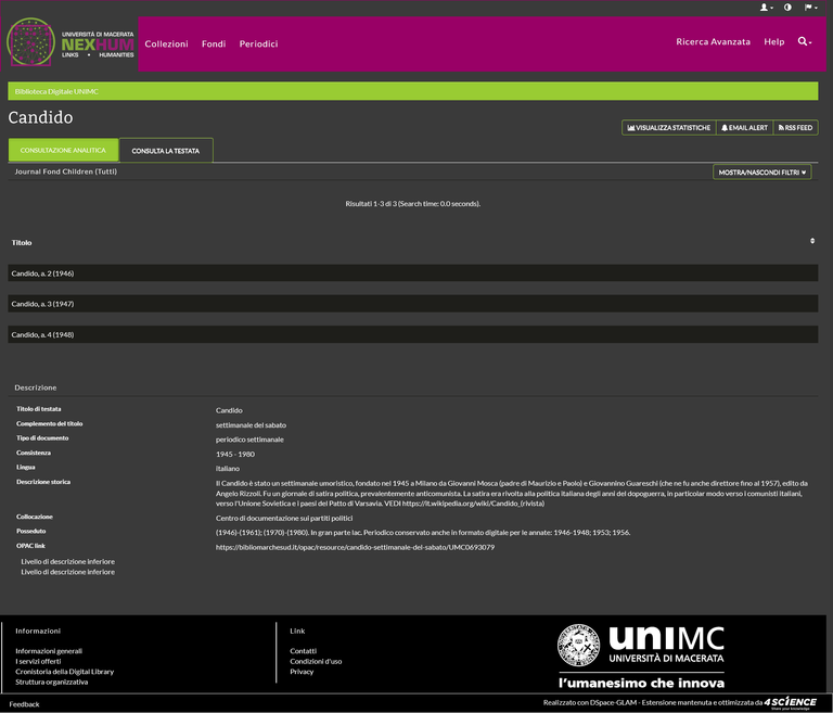 Nexhum consultazione analitica della testata