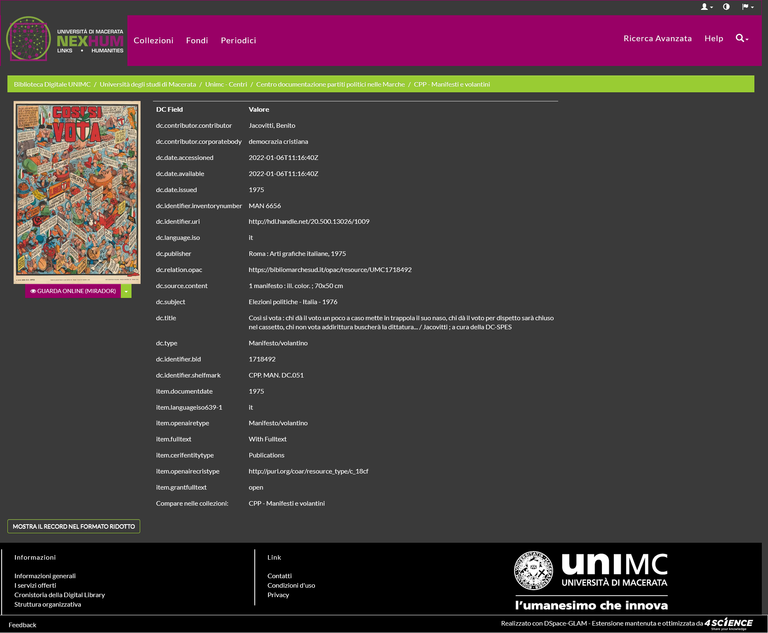 Nexhum pagina metadati collegati a oggetto